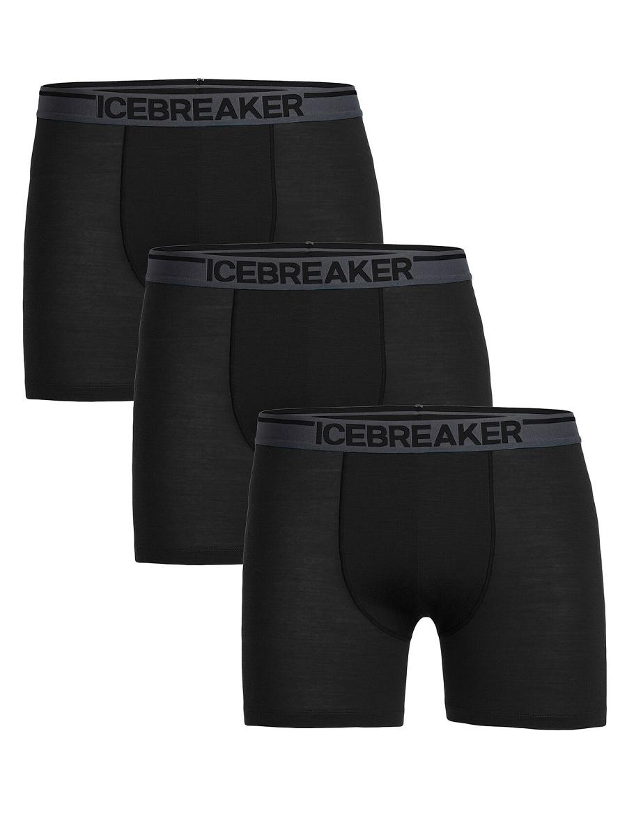 Men\'s Icebreaker Merino Anatomica Boxers 3 Pack Underwear Black | CA 1666FDNM